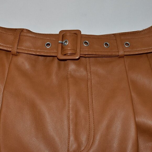 7 For All Mankind Wide Leg High Rise Faux Leather Cognac Carmel Pants Size M - Picture 9 of 11